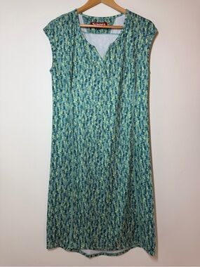 Simms Medium fishing midi dress green abstract patter sleeveless soft wicking